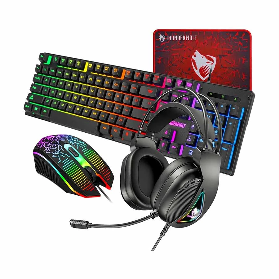 T-Wolf TF400 4 in 1 Gaming Combo Keyboard, Mouse, Headphone & Pad