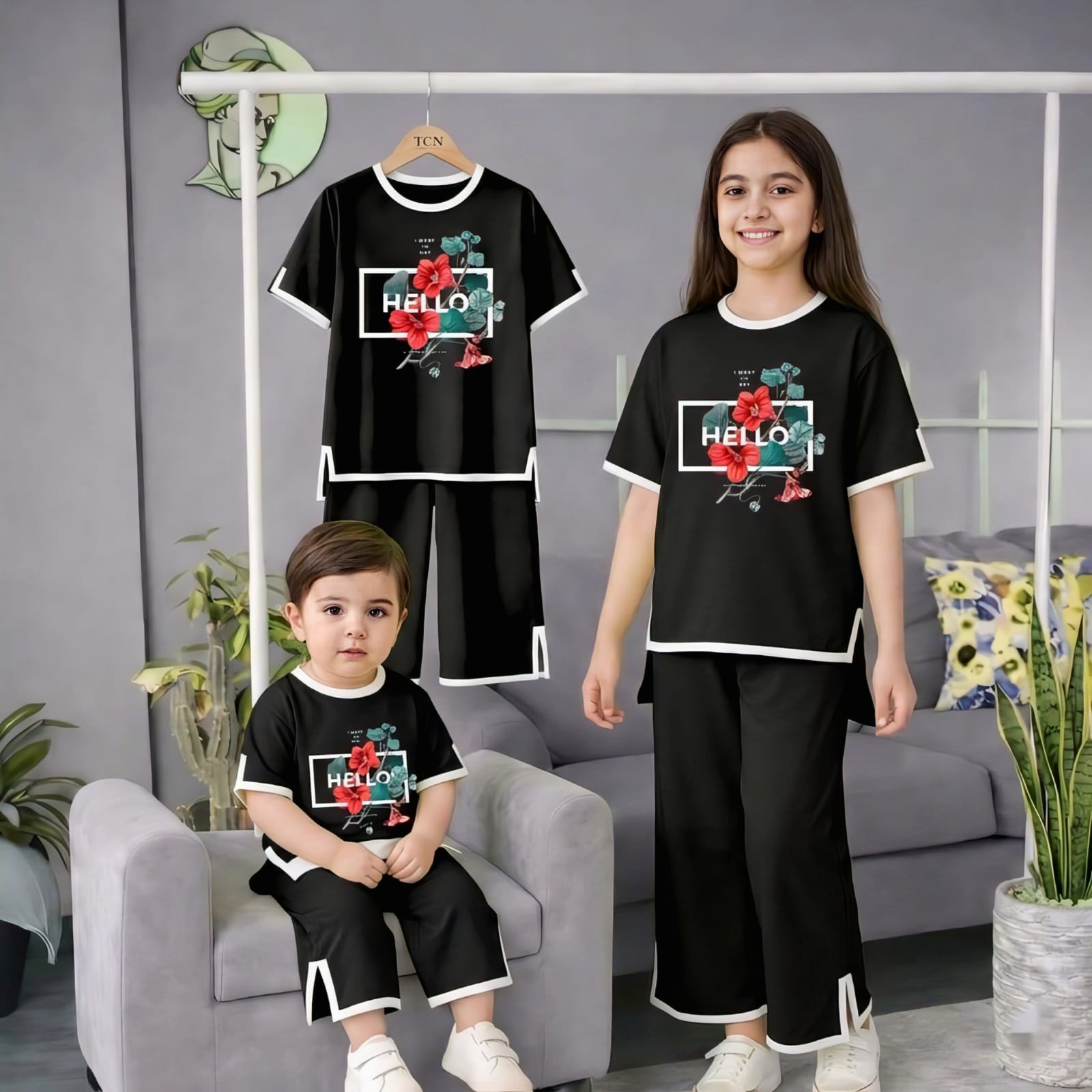 Kids' Half Sleeve Dyed Cotton T-Shirt and Pant Set, 2 to 12 Years