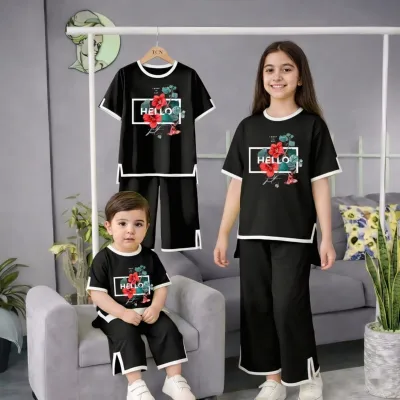 Kids' Half Sleeve Dyed Cotton T-Shirt and Pant Set, 2 to 12 Years