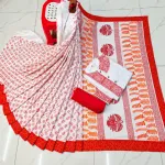 Special Puja Collection: Traditional Red and White Block-Print Couple Set