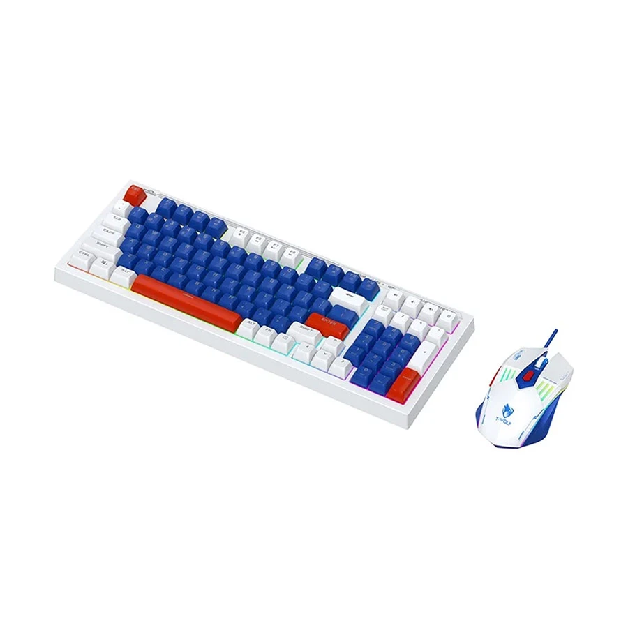 T-Wolf TF610 Blue & White Wired Keyboard & Mouse Gaming Combo