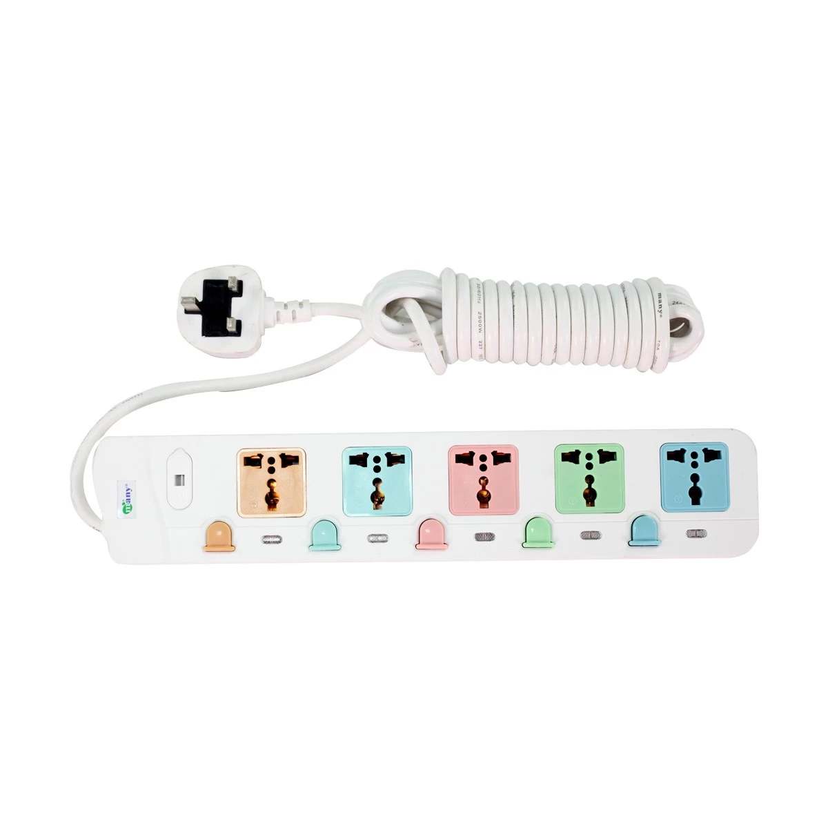 Many MTS-158 3 Pin 5 Port Power Strip 5 Meter White