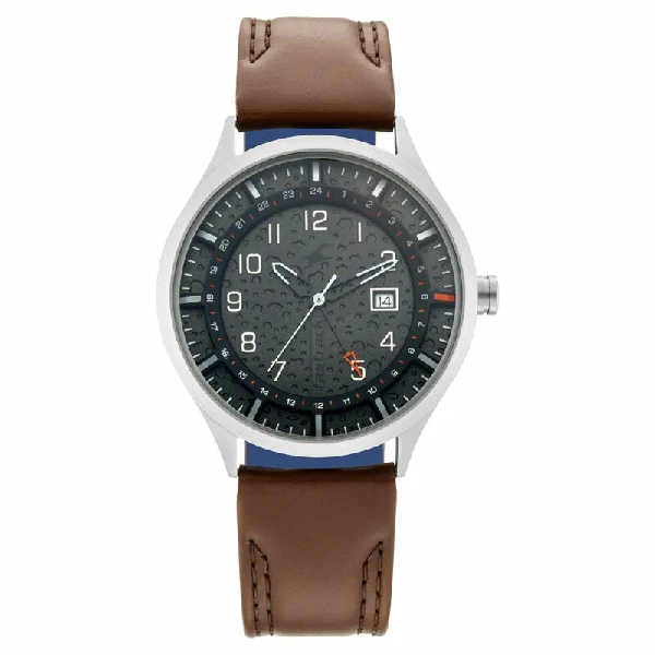 Fastrack NN3205TL01 Titanium Quartz Analog Date Grey Dial Leather Strap Watch