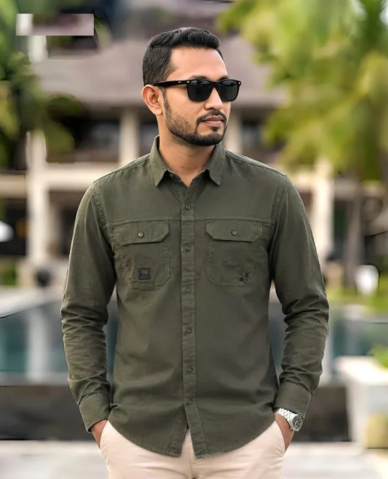 Men's Kaiser Cotton Double Pocket Full Sleeve Shirt, Size M