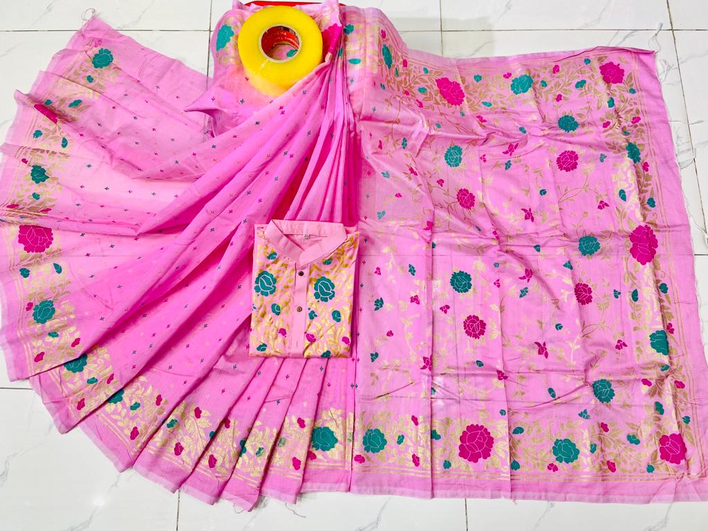 Dhupian Silk Couple Set, Screen Print Saree and Panjabi, S to XL