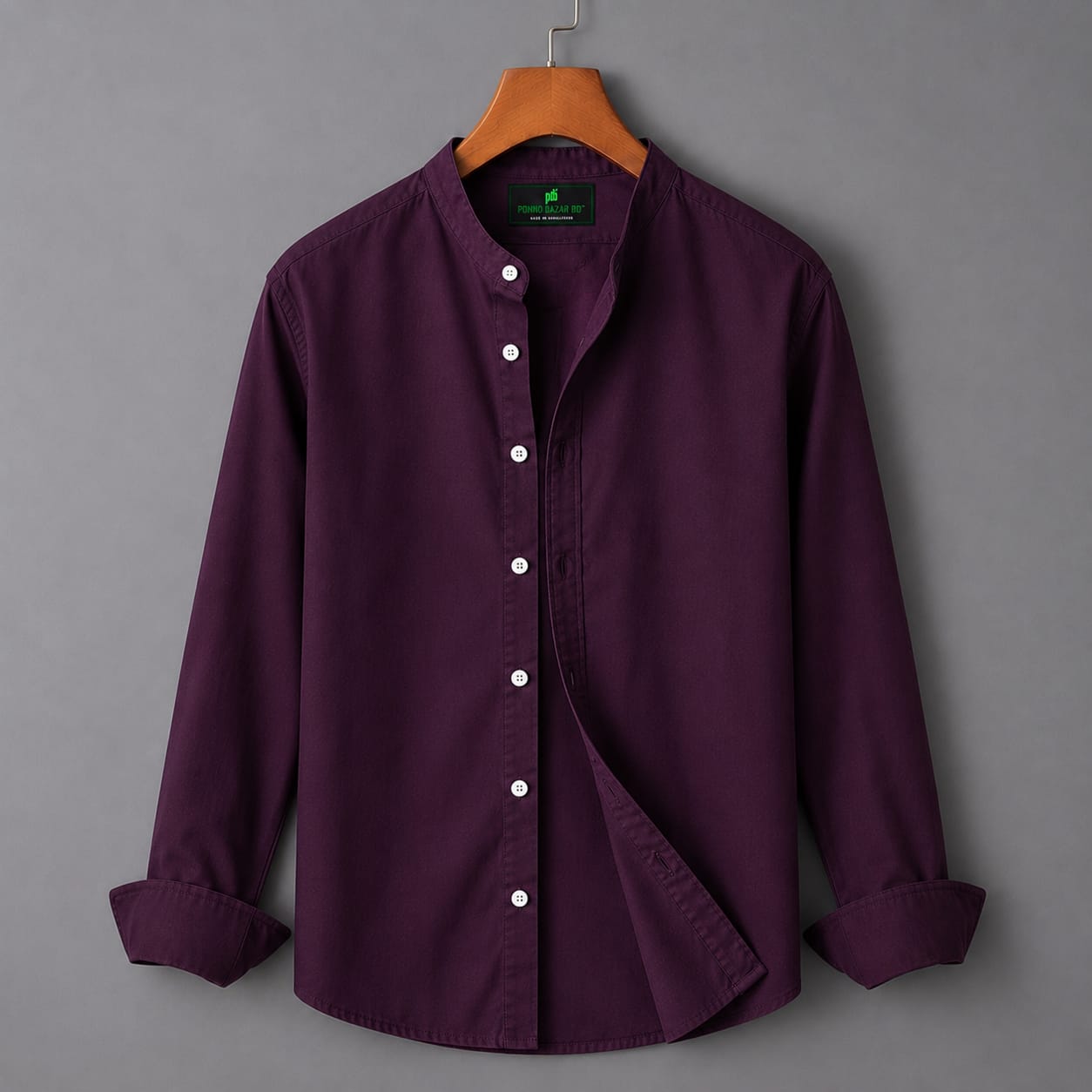 Men's Oxford Cotton Band Collar Full Sleeve Shirt, Slim Fit