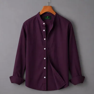 Men's Solid Oxford Long Sleeve Shirt with Band Collar