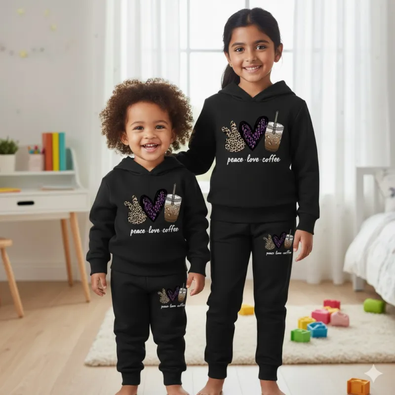 Kids DTF Print Hoodie and Pant Set, 6 Colours, 1 to 10 Years