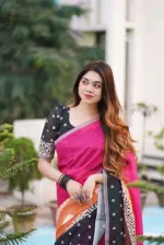 Adhuri Cherry Silk Saree with Tassels and Blouse Piece