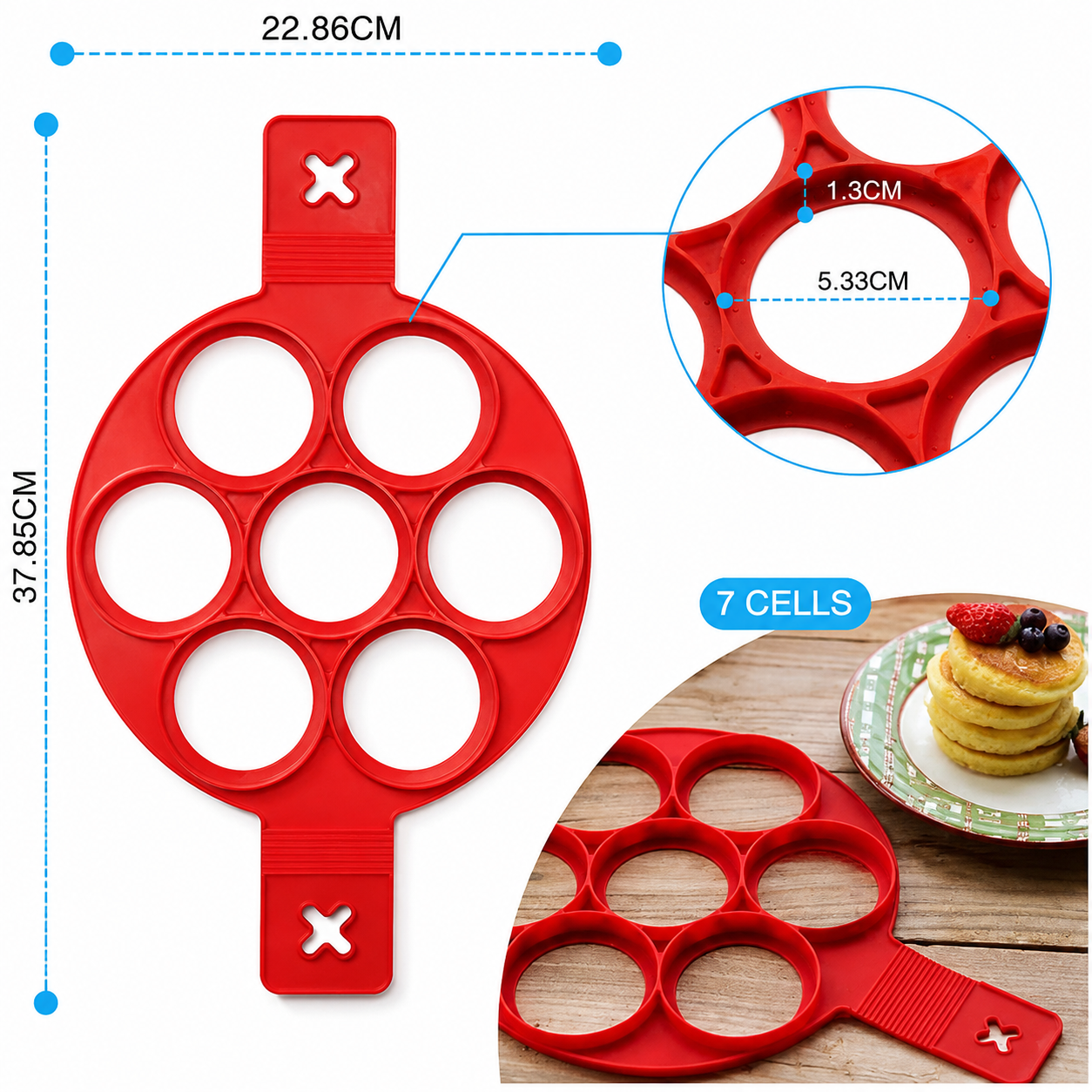 Magic Flip’n’Cook 7-Hole Silicone Pancake Maker & Egg Ring – Non-Stick Flip Cooker Mould for Easy Pancakes, Omelettes, Small Flatbreads & Snacks