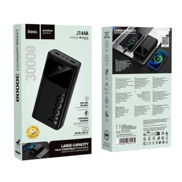 HOCO. Power Bank J144A Fast Charge 30000mAh PD Type-C 20W and 2XUSB-A with Digital Led Display .