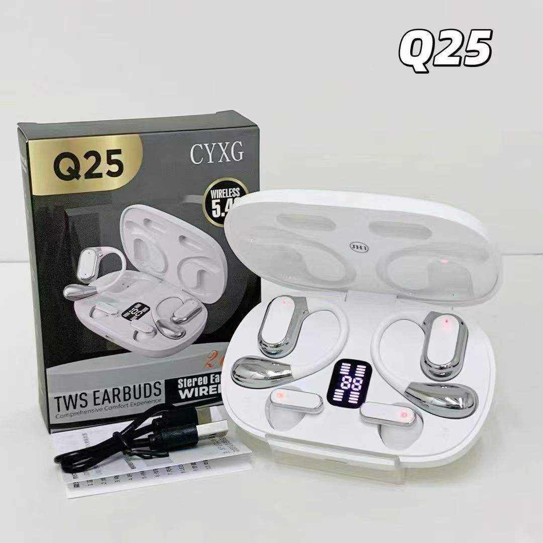 Q25 Earbuds 2-in-1 Couple Soft Ear Hooks Mini Semi-In-Ear Wireless Waterproof Active Noise Cancellation LED Digital Display