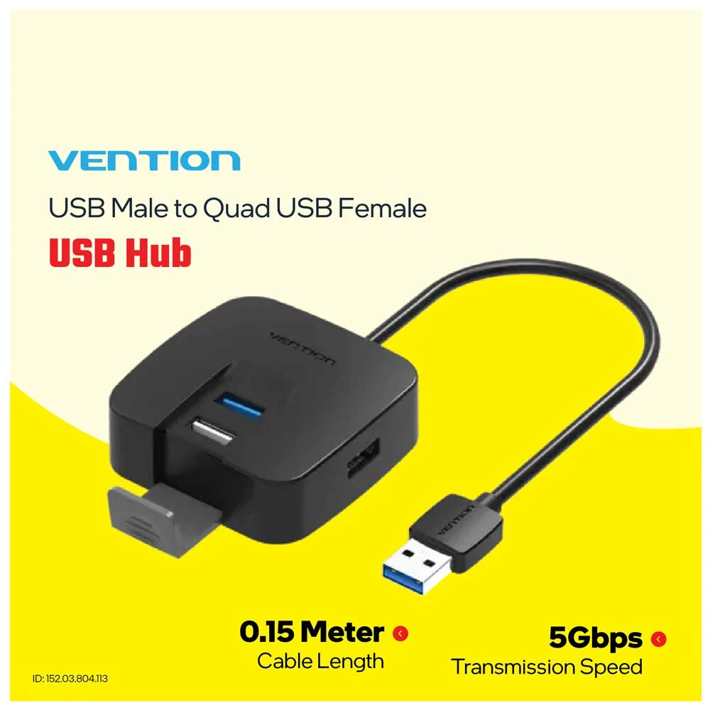 Vention CHABB USB to 4-Port USB 3.0 and 2.0 Hub Black