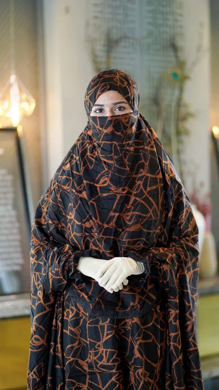 Free Size Linen Khimar Set with Niqab and Palazzo Pants