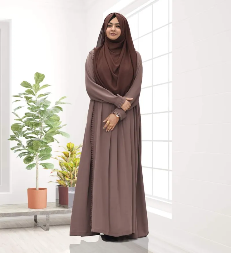 Pleated Kuchi Gown Borka in Cherry Fabric, Borka Only