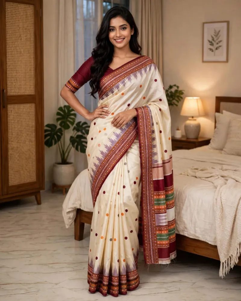 Assam Silk Style Saree with Matching Blouse Piece, 3 Colours