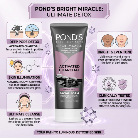 Pond's Bright Miracle Ultimate Detox Activated Charcoal Facial Foam 90g (Thailand)