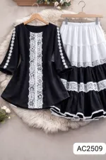 Ladies' Cherry Georgette Tops and Skirt Set, 25 Inch Top