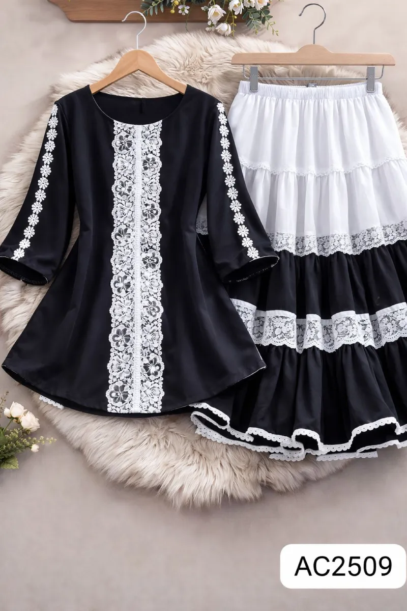 Ladies' Cherry Georgette Tops and Skirt Set, 25 Inch Top