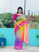 Soft Silk Saree with Colour Gradient and Floral Work, Blouse Piece