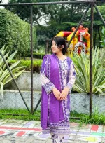 Stitched Dubai Silk Three Piece with Lace and Mirror Work