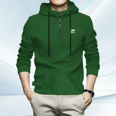 Men's Winter Hoodie Half Zipper (Green)