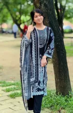 Butter Silk Digital Print Three Piece with Semi Georgette Orna