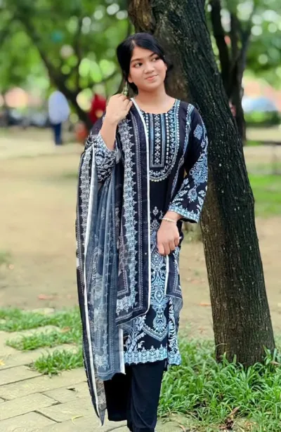 Butter Silk Digital Print Three Piece with Semi Georgette Orna