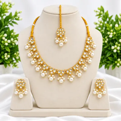 Exclusive Gold-Plated Kundan & Pearl Jewelry Set