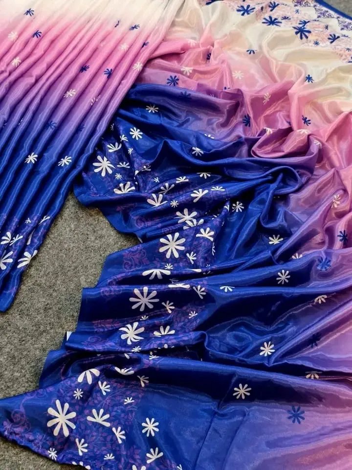 Chanderi Silk Floral Digital Print Saree, 4 Colours
