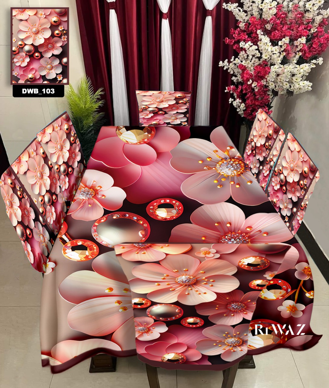 Dining Chair and Table Cover Set, 3D Print, Chair Covers 18 x 21 Inch