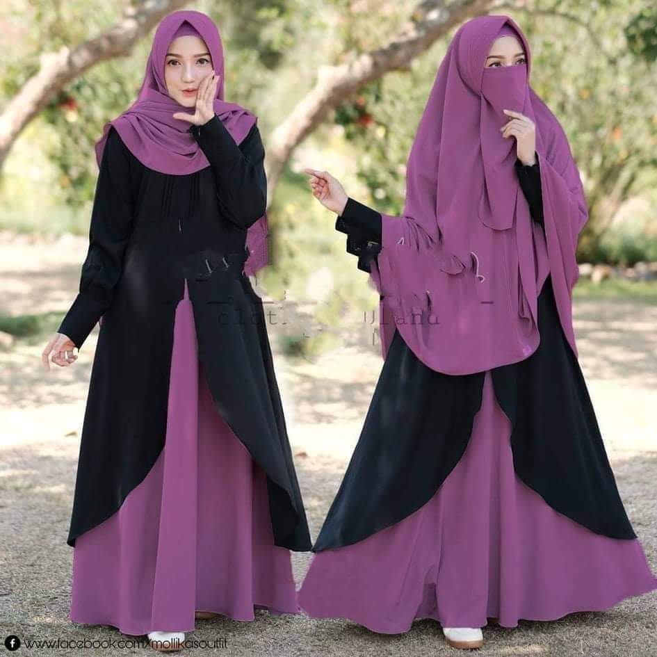 Cherry Borka with Hijab and Niqab, Lengths 52 to 56, 6 Colours