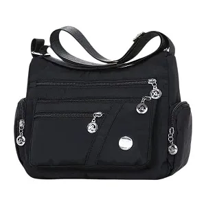 Women’s Nylon Waterproof Large Capacity Crossbody Bag (Black)
