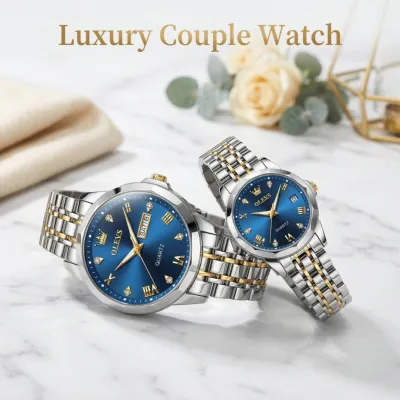 Olevs  Stainless Steel fashionable  Couple watches (Navy Blue)