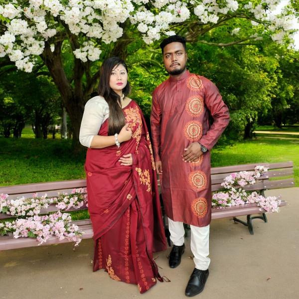 Exclusive Dhupian Silk Saree & Punjabi Couple Dress