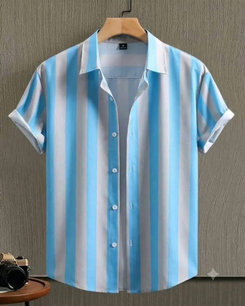 Men's Half Sleeve Micro Fabric Vertical Stripe Casual Shirt