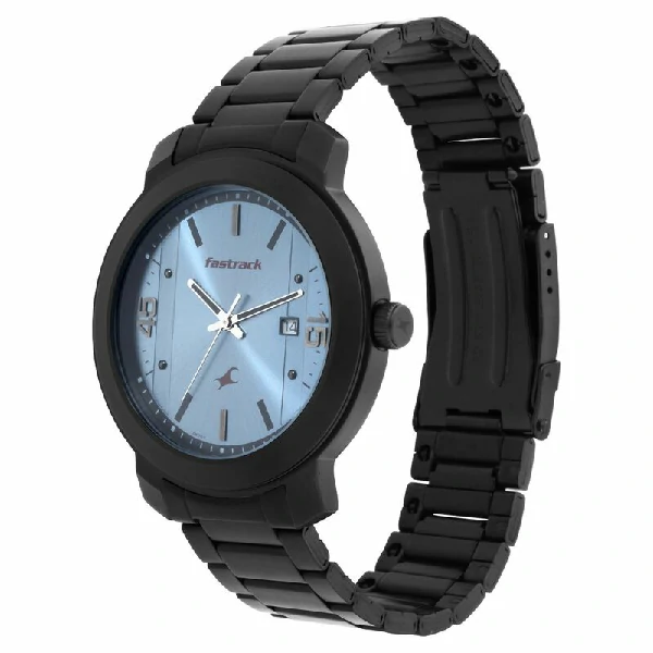 Fastrack NR3246NM01 Bare Basics Quartz Analog with Date Blue Dial Stainless Steel Strap Watch