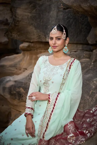 Fox Georgette Sequin Embroidery Three Piece with Sharara