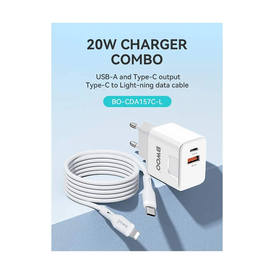 Bwoo BO-CDA157C-L 20W USB & USB-C Charger with Lightning Cable