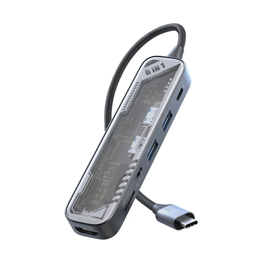 Micropack MDC-N6T USB-C to HDMI, Dual USB, PD, TF & SD Hub Gray