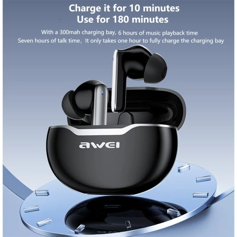 Awei T50 True Wireless Earbuds – Bluetooth 5.3 TWS with 13mm Drivers, 4-Mic ENC Noise Cancellation, IPX6 Waterproof & 25H Battery