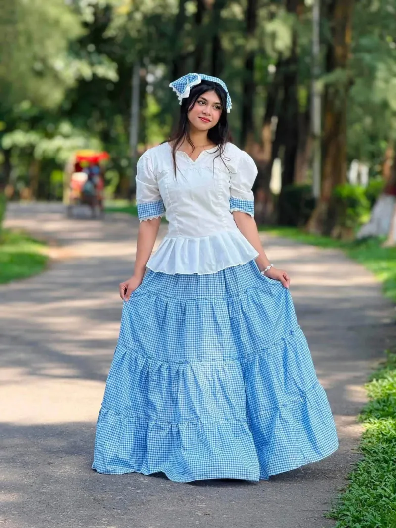 Women's Cotton Tops and Skirt Set with Lace Work and Check Print
