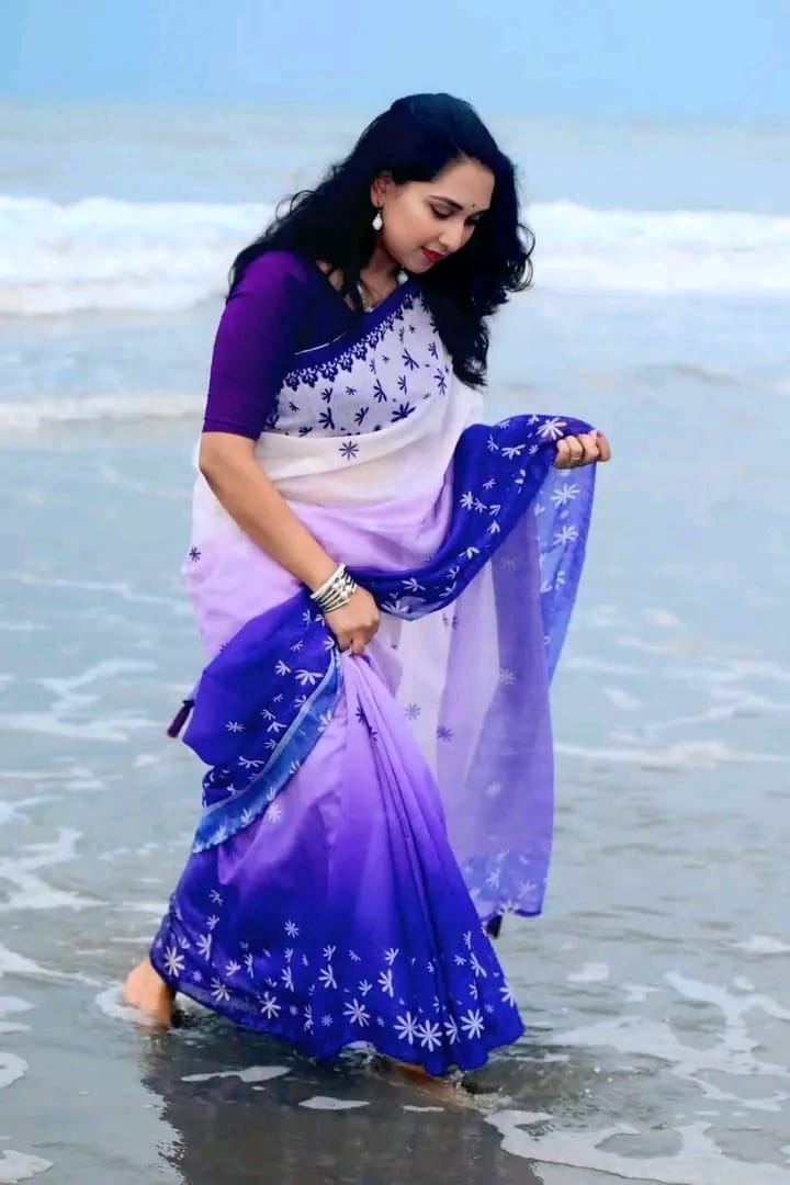 Chanderi Silk Floral Digital Print Saree, 4 Colours