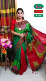 Hand Print Work Half Silk Saree, 12 Haath, 6 Colour Choices