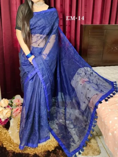 Women's Half Silk Saree with Embroidery Work, 12 Haath