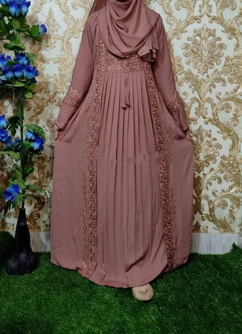 Embroidery and Stone Work Koti Borka with Hijab