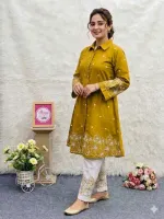 Women's TC Cotton Embroidered Co-Ord Set with Laser Cut Work