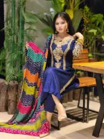 Linen Sequin Embroidery Three Piece with Butter Silk Salwar