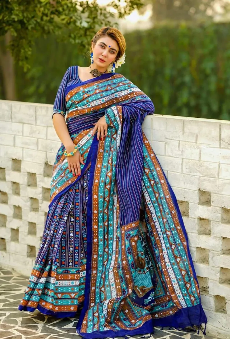 Screen Printed Modern Half Silk Saree for Women, No Blouse