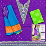 Unstitched Premium Bandhej Cotton Three-Piece Suit – Lavender & Sky Blue